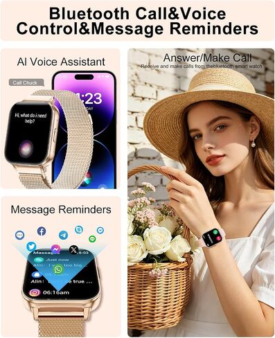 Smart Watch for Women, 1.85" HD Fitness Tracker with Bluetooth Call, 1000mAh Battery, 130+ Sports Modes, Heart Rate/Sleep Monitor, IP68 Waterproof with 4 Bands, Compatible with iOS/Android(Rose Gold) in Saudi Arabia