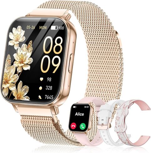 Smart Watch for Women, 1.85" HD Fitness Tracker with Bluetooth Call, 1000mAh Battery, 130+ Sports Modes, Heart Rate/Sleep Monitor, IP68 Waterproof with 4 Bands, Compatible with iOS/Android(Rose Gold) in Saudi Arabia