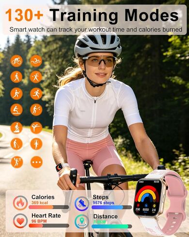 Smart Watch for Women, 1.85" HD Fitness Tracker with Bluetooth Call, 1000mAh Battery, 130+ Sports Modes, Heart Rate/Sleep Monitor, IP68 Waterproof with 4 Bands, Compatible with iOS/Android(Rose Gold) in Saudi Arabia