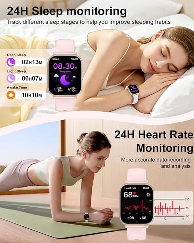 Smart Watch for Women, 1.85" HD Fitness Tracker with Bluetooth Call, 1000mAh Battery, 130+ Sports Modes, Heart Rate/Sleep Monitor, IP68 Waterproof with 4 Bands, Compatible with iOS/Android(Rose Gold) in Saudi Arabia