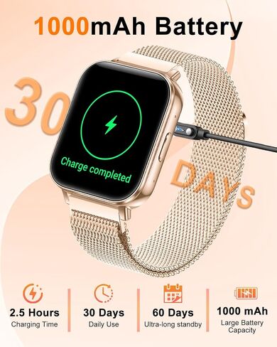 Smart Watch for Women, 1.85" HD Fitness Tracker with Bluetooth Call, 1000mAh Battery, 130+ Sports Modes, Heart Rate/Sleep Monitor, IP68 Waterproof with 4 Bands, Compatible with iOS/Android(Rose Gold) in Saudi Arabia