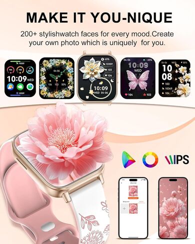 Smart Watch for Women, 1.85" HD Fitness Tracker with Bluetooth Call, 1000mAh Battery, 130+ Sports Modes, Heart Rate/Sleep Monitor, IP68 Waterproof with 4 Bands, Compatible with iOS/Android(Rose Gold) in Saudi Arabia