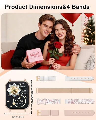 Smart Watch for Women, 1.85" HD Fitness Tracker with Bluetooth Call, 1000mAh Battery, 130+ Sports Modes, Heart Rate/Sleep Monitor, IP68 Waterproof with 4 Bands, Compatible with iOS/Android(Rose Gold) in Saudi Arabia