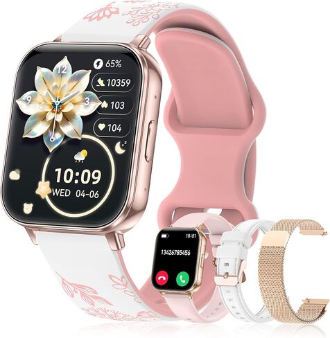 Smart Watch for Women, 1.85" HD Fitness Tracker with Bluetooth Call, 1000mAh Battery, 130+ Sports Modes, Heart Rate/Sleep Monitor, IP68 Waterproof with 4 Bands, Compatible with iOS/Android(Rose Gold) in Saudi Arabia