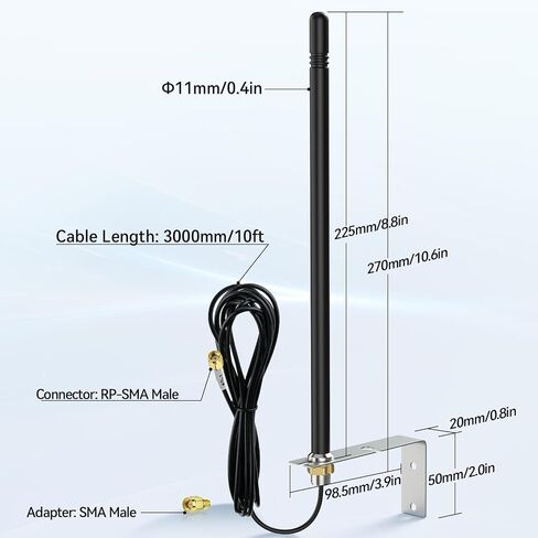 Eightwood 6dBi Outdoor Dual Band WiFi Antenna,RP-SMA & SMA Connector in Kuwait