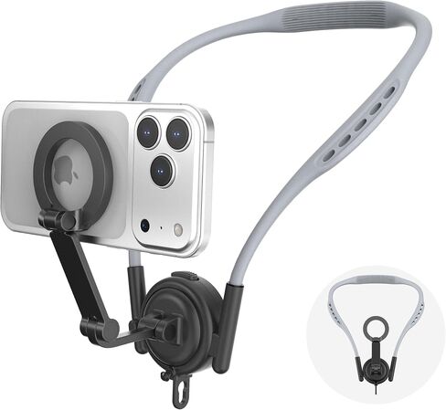 MagSafe Neck Phone Holder, Hands-Free Phone Mount with Adjustable Neckband, 360° Rotating Magnetic Phone Holder for iPhone 16/15/14/13/12 Series, Vlogging, Recording, Cycling, Travel & Live Streaming in Kuwait