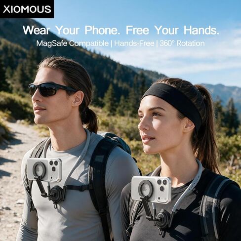 MagSafe Neck Phone Holder, Hands-Free Phone Mount with Adjustable Neckband, 360° Rotating Magnetic Phone Holder for iPhone 16/15/14/13/12 Series, Vlogging, Recording, Cycling, Travel & Live Streaming in Kuwait