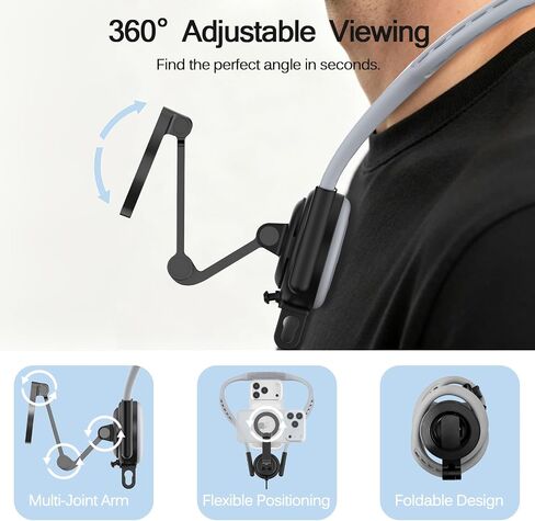 MagSafe Neck Phone Holder, Hands-Free Phone Mount with Adjustable Neckband, 360° Rotating Magnetic Phone Holder for iPhone 16/15/14/13/12 Series, Vlogging, Recording, Cycling, Travel & Live Streaming in Kuwait