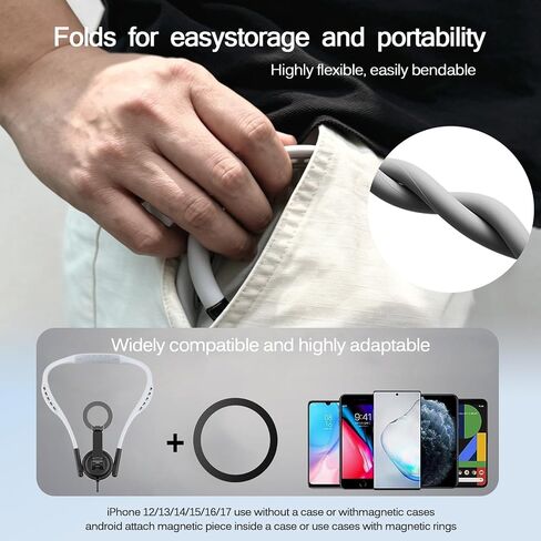 MagSafe Neck Phone Holder, Hands-Free Phone Mount with Adjustable Neckband, 360° Rotating Magnetic Phone Holder for iPhone 16/15/14/13/12 Series, Vlogging, Recording, Cycling, Travel & Live Streaming in Kuwait