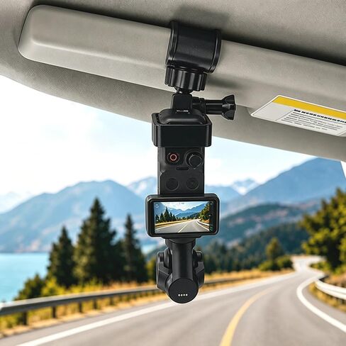 Car Visor Camera Mount for DJI Osmo Pocket 4/3/Gpro/DJI osmo Action/iPhone, 360° Adjustable Dashboard Install Clip Holder, Vlog Kit for Driving POV Videos, Road Recording, and Rear Seat Shooting in Kuwait