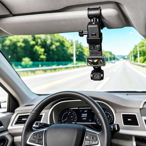 Car Visor Camera Mount for DJI Osmo Pocket 4/3/Gpro/DJI osmo Action/iPhone, 360° Adjustable Dashboard Install Clip Holder, Vlog Kit for Driving POV Videos, Road Recording, and Rear Seat Shooting in Kuwait