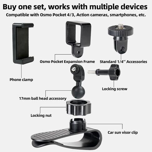 Car Visor Camera Mount for DJI Osmo Pocket 4/3/Gpro/DJI osmo Action/iPhone, 360° Adjustable Dashboard Install Clip Holder, Vlog Kit for Driving POV Videos, Road Recording, and Rear Seat Shooting in Kuwait