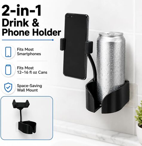 2-in-1 Shower Beer Can & Phone Holder, No-Drill Wall Mount in Kuwait