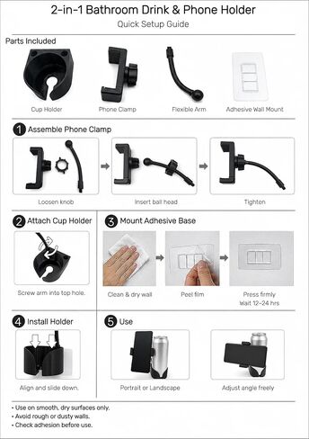 2-in-1 Shower Beer Can & Phone Holder, No-Drill Wall Mount in Kuwait