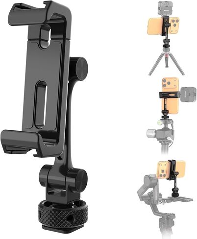 NEEWER Universal Cell Phone Stand Holder with Cold Shoe, 1/4" Thread, 360° Swivel, 180° Tilt, 3 Axis Tripod Mount Adapter Compatible with iPhone Android Samsung Camera Cage Top Handle, PA154 in Kuwait