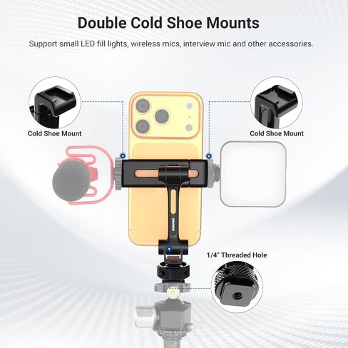 NEEWER Universal Cell Phone Stand Holder with Cold Shoe, 1/4" Thread, 360° Swivel, 180° Tilt, 3 Axis Tripod Mount Adapter Compatible with iPhone Android Samsung Camera Cage Top Handle, PA154 in Kuwait