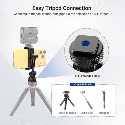 NEEWER Universal Cell Phone Stand Holder with Cold Shoe, 1/4" Thread, 360° Swivel, 180° Tilt, 3 Axis Tripod Mount Adapter Compatible with iPhone Android Samsung Camera Cage Top Handle, PA154 in Kuwait