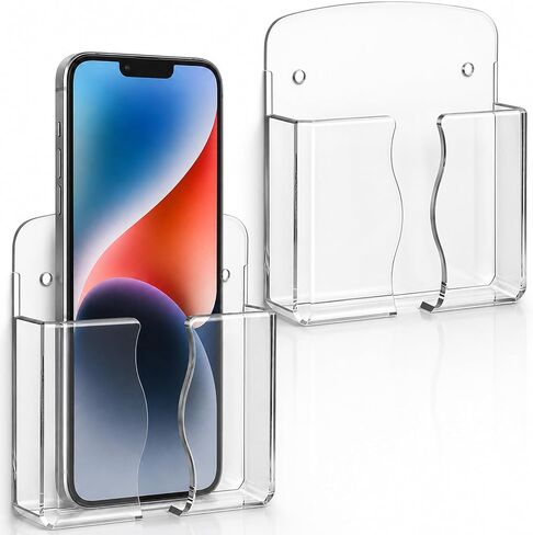 2 Pcs Wall Mounted Phone Holder, Transparent Cell Phone Stand in Kuwait