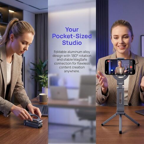 Magnetic Phone Stand, 360° Rotating Foldable Poatable Electronic Device Mount, for Vlogging, Live Streaming, Desk & Travel,Silvery in Kuwait