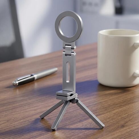Magnetic Phone Stand, 360° Rotating Foldable Poatable Electronic Device Mount, for Vlogging, Live Streaming, Desk & Travel,Silvery in Kuwait