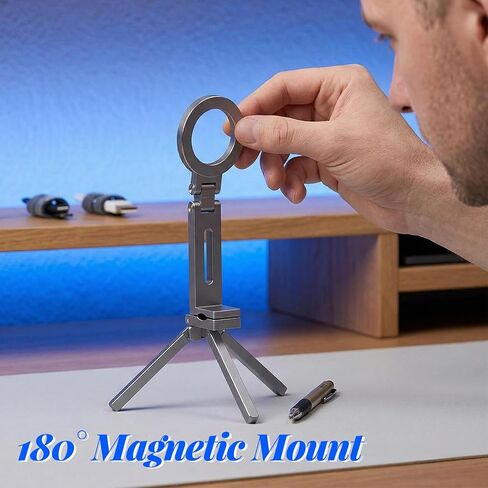 Magnetic Phone Stand, 360° Rotating Foldable Poatable Electronic Device Mount, for Vlogging, Live Streaming, Desk & Travel,Silvery in Kuwait