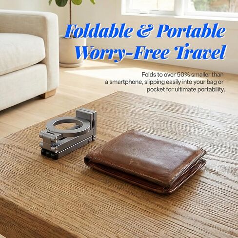 Magnetic Phone Stand, 360° Rotating Foldable Poatable Electronic Device Mount, for Vlogging, Live Streaming, Desk & Travel,Silvery in Kuwait