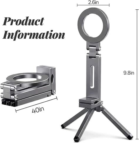 Magnetic Phone Stand, 360° Rotating Foldable Poatable Electronic Device Mount, for Vlogging, Live Streaming, Desk & Travel,Silvery in Kuwait