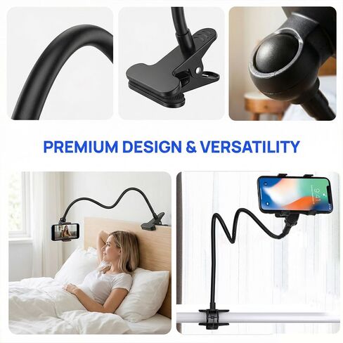 Heavy-Duty Adjustable Gooseneck Phone Holder with 360° Rotating Arm & S/Z Curve Design - 74.93cm Flexible Bed/Table/Car/Multi-Use Stand, Sturdy Clamp for Smartphones, Tablets, E-Readers in Kuwait