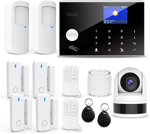 Alarm System with Phone APP Alert, DIY WiFi Home Security Alarm System, 12pcs Kit Motion Detector, Door Sensor, Remote Control, Siren, Compatible with Alexa Google for Home, Villa, and Children in Kuwait
