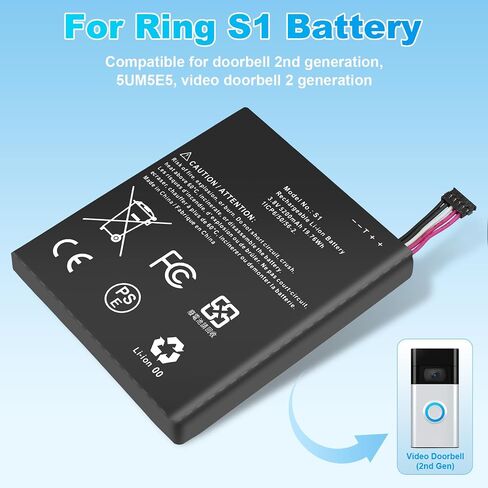 for Ring Doorbell S1 Battery Replacement: for Ring Camera Doorbell Model 2nd Generation (2020 Release) 5UM5E5 Video Doorbells Gen 2 (5 Pin Version ONLY) 5200mAh in Kuwait