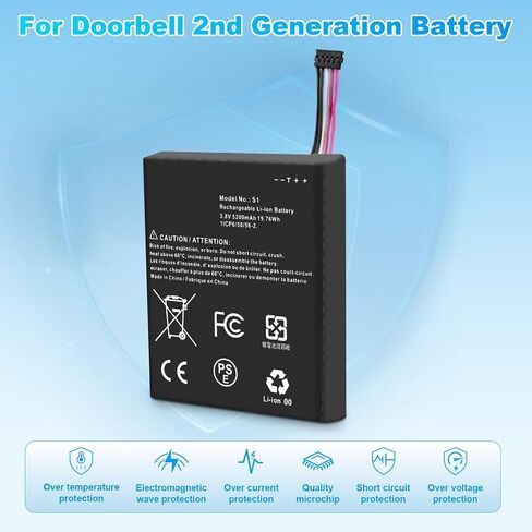 for Ring Doorbell S1 Battery Replacement: for Ring Camera Doorbell Model 2nd Generation (2020 Release) 5UM5E5 Video Doorbells Gen 2 (5 Pin Version ONLY) 5200mAh in Kuwait