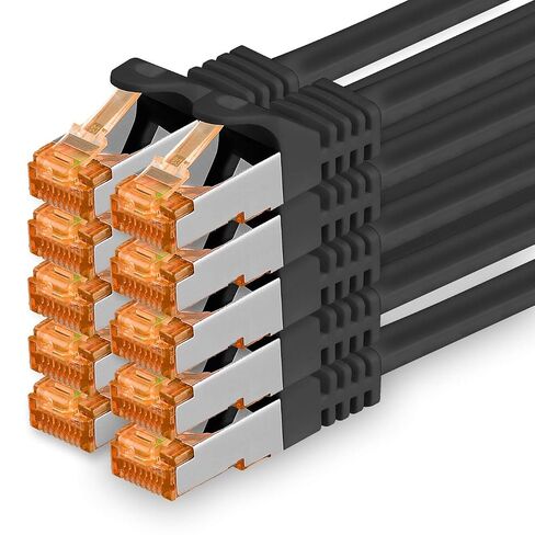 Cat.7 ethernet Cable 1m - Black - 10 Pieces - Cat7 LAN Network 10GBASE-T - 10000 Mbps (Sftp Pimf) Double Shielded patchcable RJ45 Plug Cat.6a in Saudi Arabia