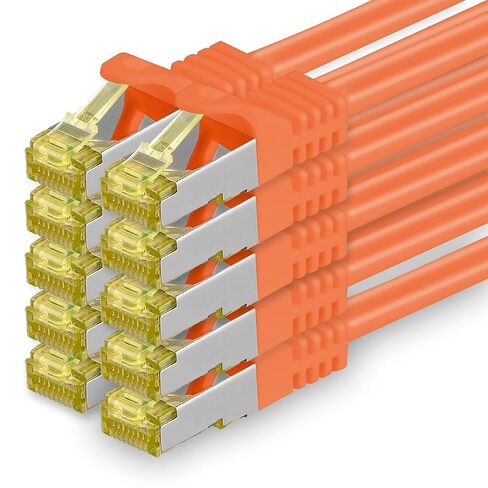 1aTTack.de Cat.7 Patch Cable Set S/FTP (PiMF) Ethernet LAN Network Cables 10 Gigabit/s High Speed 600 MHz with Locking Protection Halogen-Free (LSZH) Orange - 10 Pieces 3m in Saudi Arabia