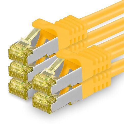 1aTTack.de Cat.7 Patch Cable Set S/FTP (PiMF) Ethernet LAN Network Cables 10 Gigabit/s High Speed 600 MHz with Locking Protection Halogen-Free (LSZH) Yellow - 5 Pieces 3m in Saudi Arabia
