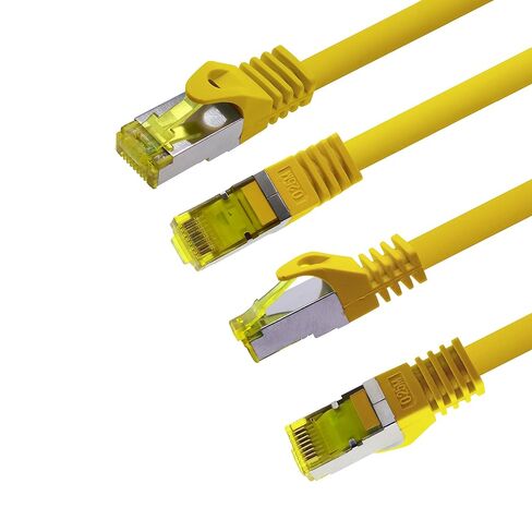 1aTTack.de Cat.7 Patch Cable Set S/FTP (PiMF) Ethernet LAN Network Cables 10 Gigabit/s High Speed 600 MHz with Locking Protection Halogen-Free (LSZH) Yellow - 5 Pieces 3m in Saudi Arabia