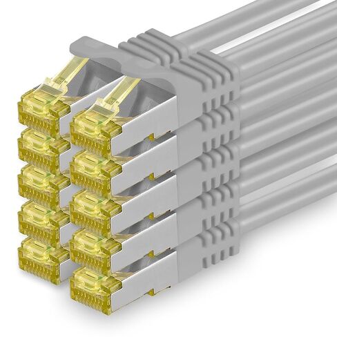 Cat.7 Patch Cable Set S/FTP (PiMF) Ethernet LAN Network Cables 10 Gigabit/s High Speed 600 MHz with Locking Protection Halogen-Free (LSZH) Grey - 10 Pieces 0 5m in Kuwait