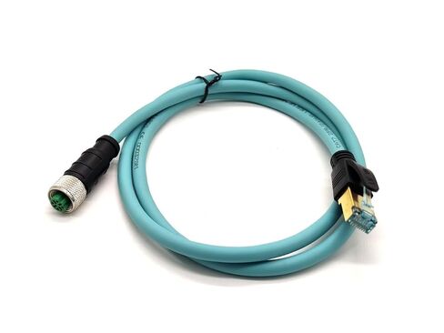 M12 4 Pin D Code Female to RJ45 Plug High Flex Cat7 Industrial Ethernet PVC Cable 1M in Kuwait