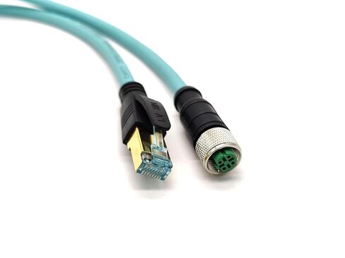 M12 4 Pin D Code Female to RJ45 Plug High Flex Cat7 Industrial Ethernet PVC Cable 1M in Kuwait