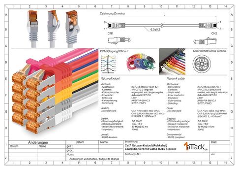 1aTTack.de Cat.7 ethernet Cable 5m - Grey - 1 Piece - Cat7 LAN Network 10GBASE-T - 10000 Mbps (Sftp Pimf) Double Shielded patchcable RJ45 Plug Cat.6a in Saudi Arabia