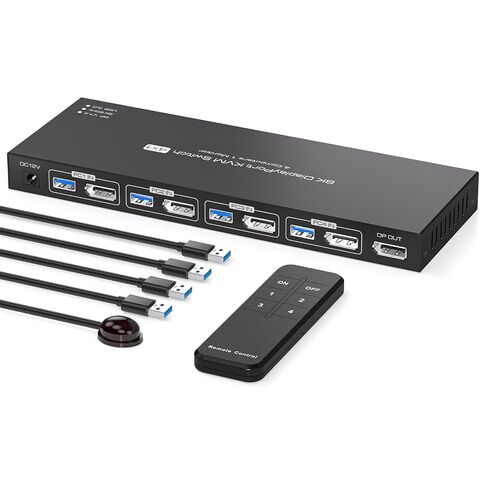 8K Displayport KVM Switch 4 Computers 1 Monitor 4K144Hz 4 Port KVM Sharing 1 Monitor and 4 USB 3.0 Device with Controller Support Extended/Copy Mode in Saudi Arabia
