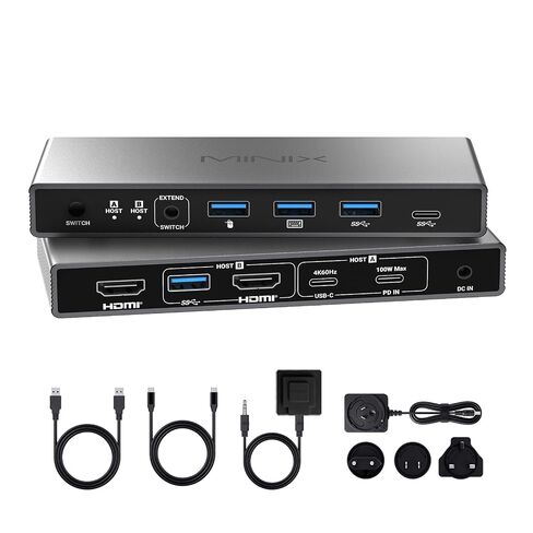 MINIX 8K USB-C+HDMI KVM Switch 1 Monitor 2 Computers for Laptop PC，Aluminum in Saudi Arabia