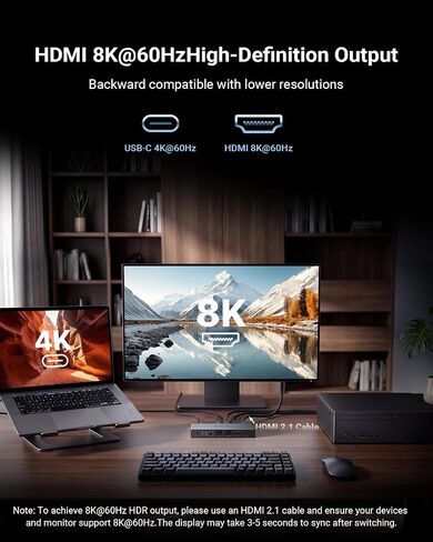 MINIX 8K USB-C+HDMI KVM Switch 1 Monitor 2 Computers for Laptop PC，Aluminum in Saudi Arabia