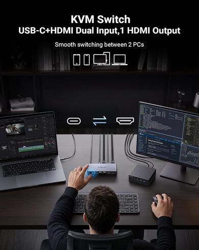 MINIX 8K USB-C+HDMI KVM Switch 1 Monitor 2 Computers for Laptop PC，Aluminum in Saudi Arabia
