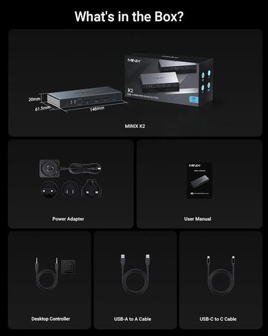 MINIX 8K USB-C+HDMI KVM Switch 1 Monitor 2 Computers for Laptop PC，Aluminum in Saudi Arabia