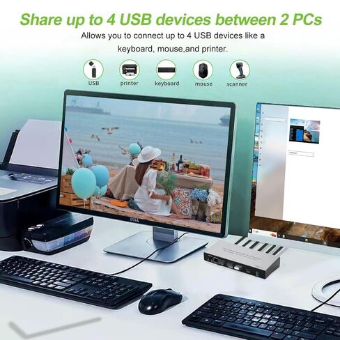 Dual Monitor Displayport KVM Switch 2 Monitors 2 Computers 4K 60Hz HDMI+DP 4 USB3.0 KVM Switcher 2DP in HDMI+DisplayPort Output KVM Switcher for 2 PC Sharing Keyboard Mouse Mic and Audio Output (Gray) in Saudi Arabia