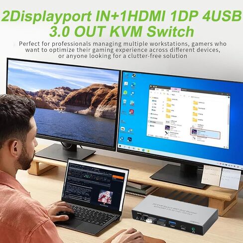 Dual Monitor Displayport KVM Switch 2 Monitors 2 Computers 4K 60Hz HDMI+DP 4 USB3.0 KVM Switcher 2DP in HDMI+DisplayPort Output KVM Switcher for 2 PC Sharing Keyboard Mouse Mic and Audio Output (Gray) in Saudi Arabia