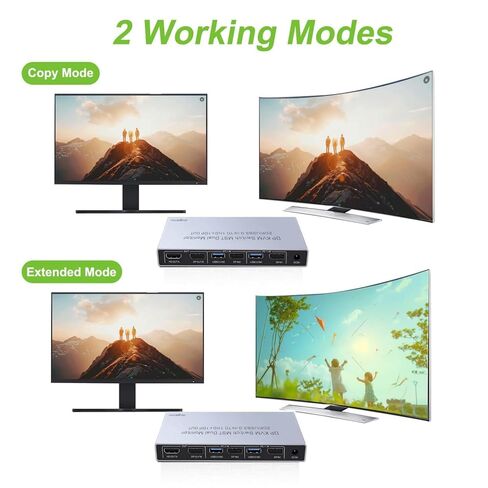 Dual Monitor Displayport KVM Switch 2 Monitors 2 Computers 4K 60Hz HDMI+DP 4 USB3.0 KVM Switcher 2DP in HDMI+DisplayPort Output KVM Switcher for 2 PC Sharing Keyboard Mouse Mic and Audio Output (Gray) in Saudi Arabia