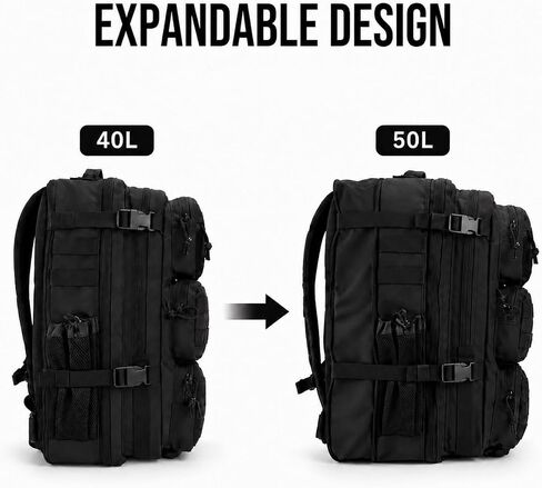 Large Black Tactical Backpack for Men, 40L/50L Expandable Military Rucksack in Saudi Arabia