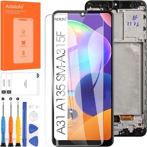OLED Screen for Samsung Galaxy A31 Screen Replacement for Samsung A315 LCD Screen SM-A315F,SM-A315G,SM-A315N Touch Display Digitizer Assembly Repair Parts with Frame（Black with Figerprint Function） in Kuwait