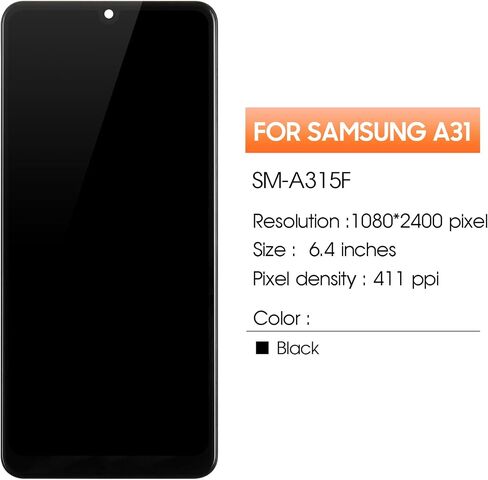 OLED Screen for Samsung Galaxy A31 Screen Replacement for Samsung A315 LCD Screen SM-A315F,SM-A315G,SM-A315N Touch Display Digitizer Assembly Repair Parts with Frame（Black with Figerprint Function） in Kuwait